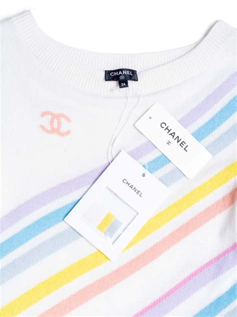 chanel la pausa sweater replica|CHANEL Cashmere CC Logo La Pausa Stripe Sweater Rainbow .